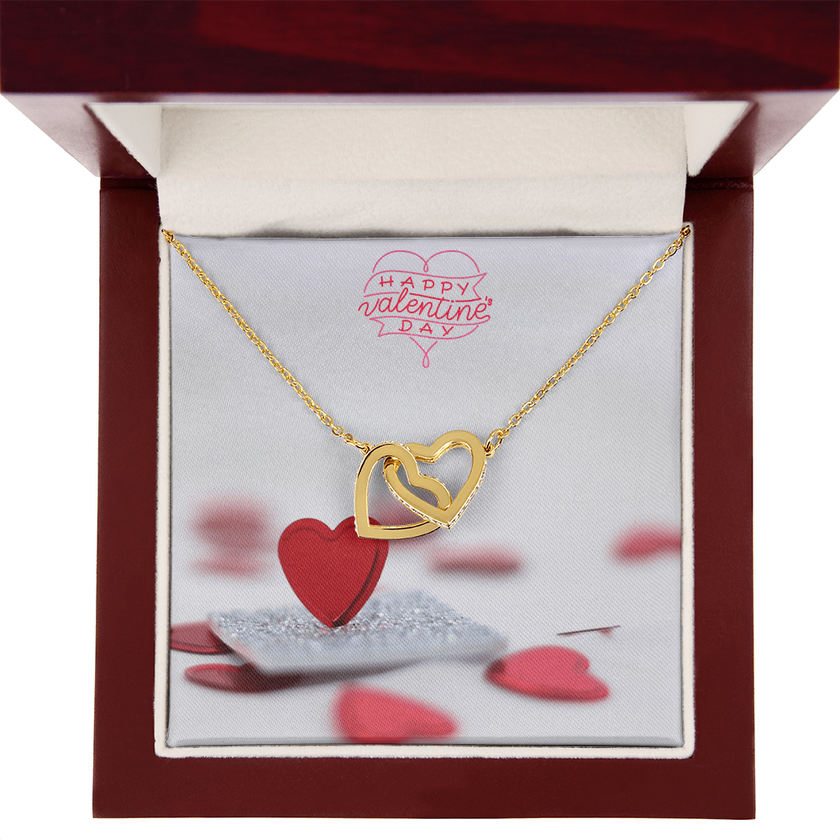 Interlocking Hearts Necklace with the message Happy Valentine's Day