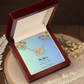 Two Interlocking Hearts Necklace, Bond - Mother's Day message "Mother you gave me roots to grow and wings to soar"