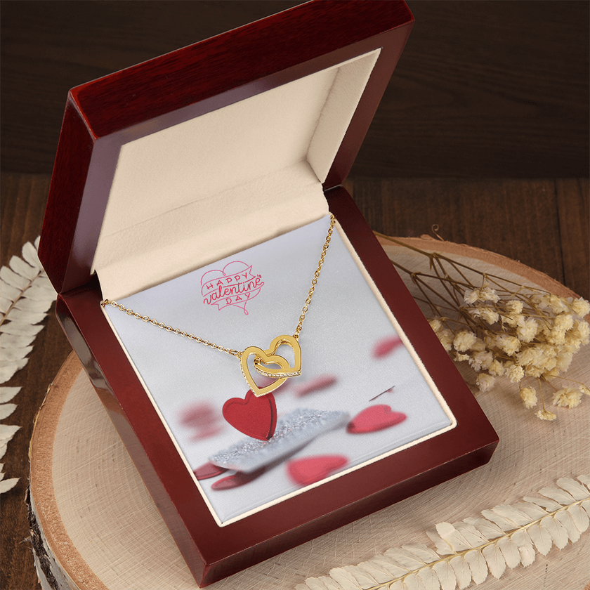 Interlocking Hearts Necklace with the message Happy Valentine's Day