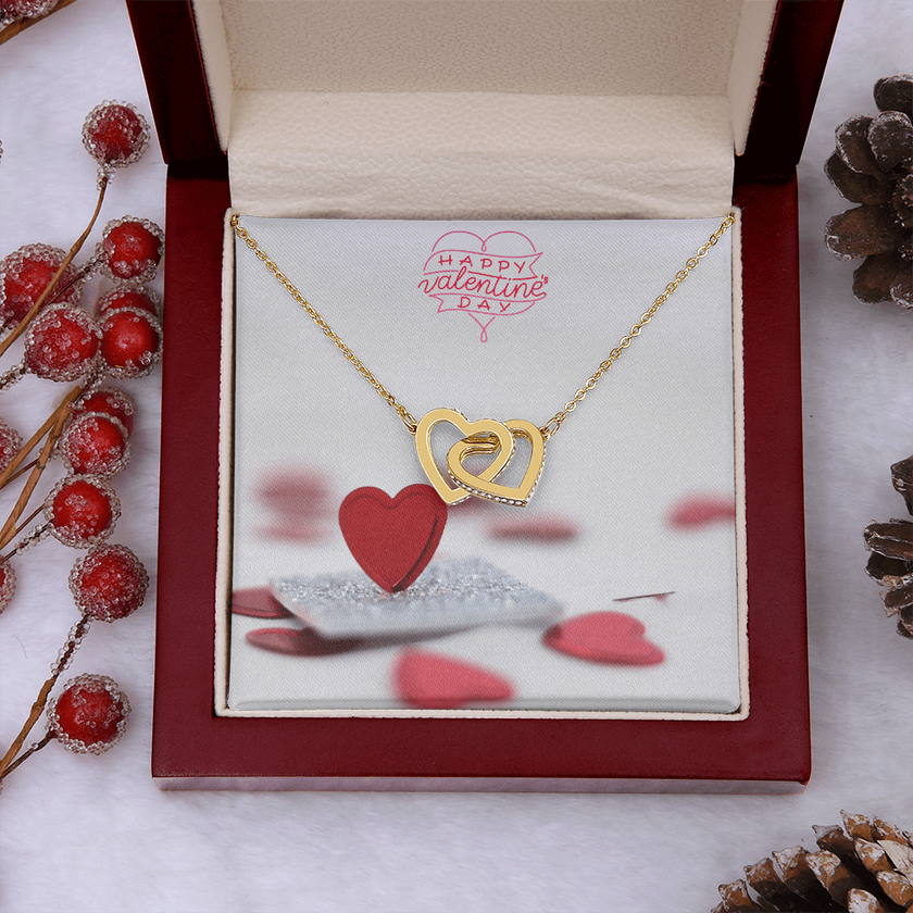 Interlocking Hearts Necklace with the message Happy Valentine's Day
