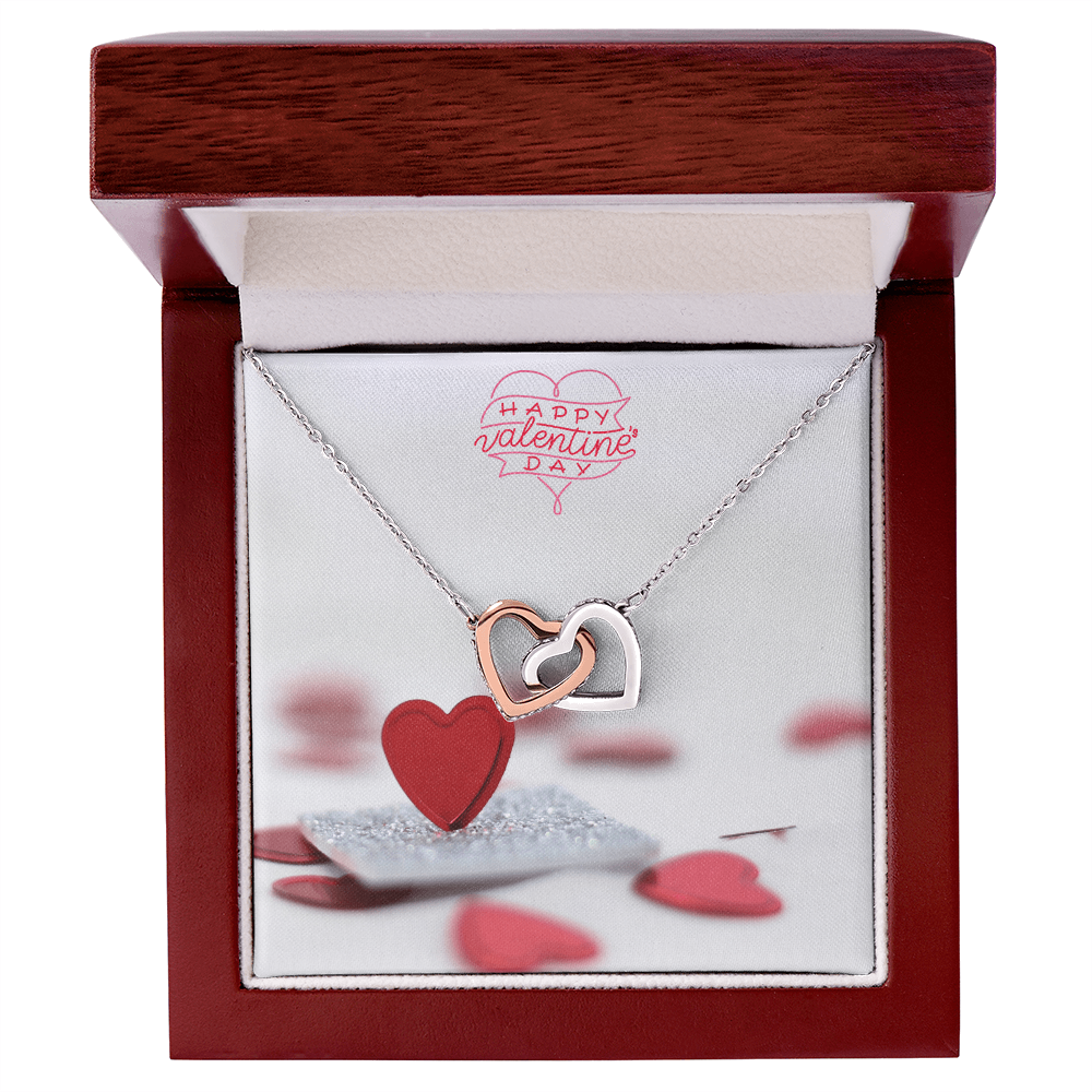 Interlocking Hearts Necklace with the message Happy Valentine's Day