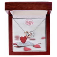 Interlocking Hearts Necklace with the message Happy Valentine's Day