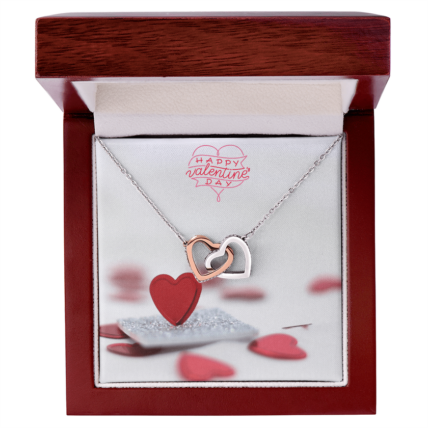 Interlocking Hearts Necklace with the message Happy Valentine's Day