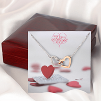Interlocking Hearts Necklace with the message Happy Valentine's Day