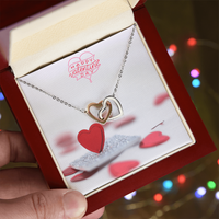 Interlocking Hearts Necklace with the message Happy Valentine's Day