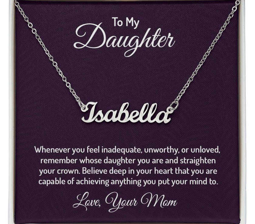 Polished Stainless Steel  Custom Name Necklace with message card To My Daughter Made In USA