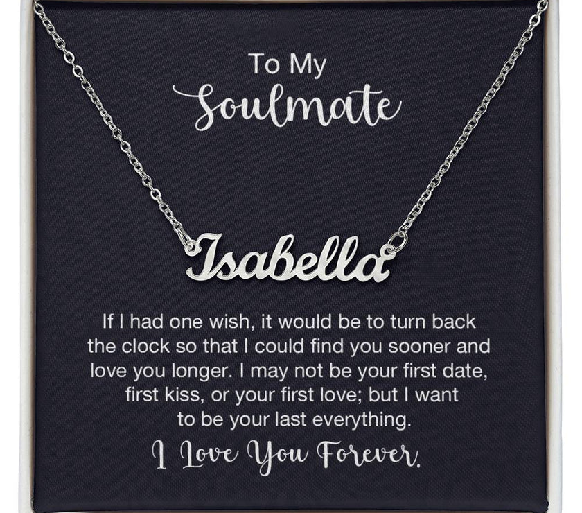 Polished Stainless Steel  Custom Name Necklace with message card To My Soulmate Made In USA