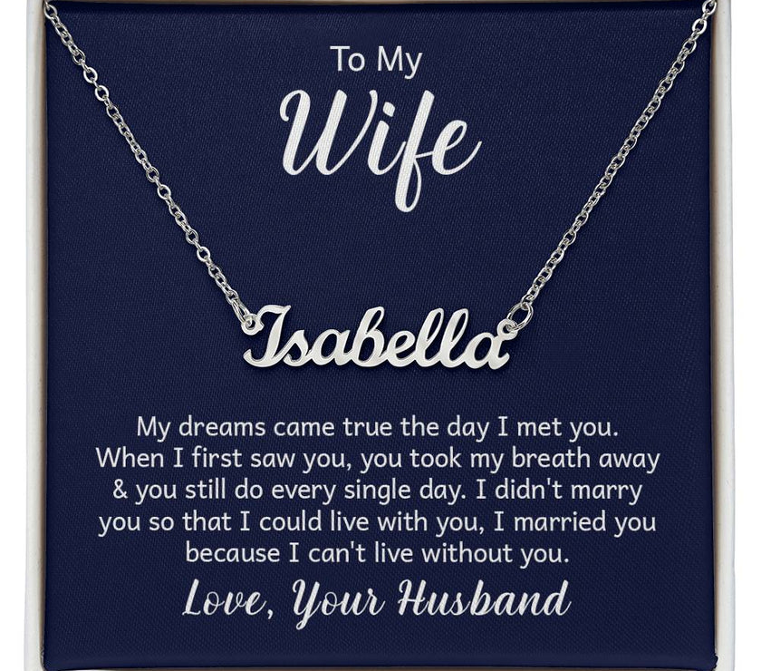 Polished Stainless Steel  Custom Name Necklace with message card To My Wife  Made In USA