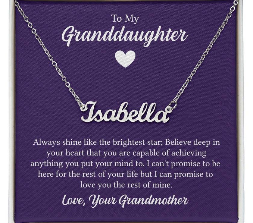 Polished Stainless Steel  Custom Name Necklace with message card To My Granddaughter Made In USA