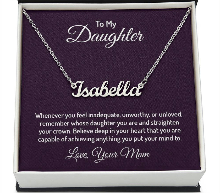 Polished Stainless Steel  Custom Name Necklace with message card To My Daughter Made In USA