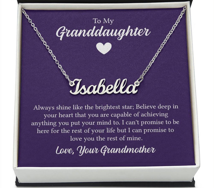 Polished Stainless Steel  Custom Name Necklace with message card To My Granddaughter Made In USA