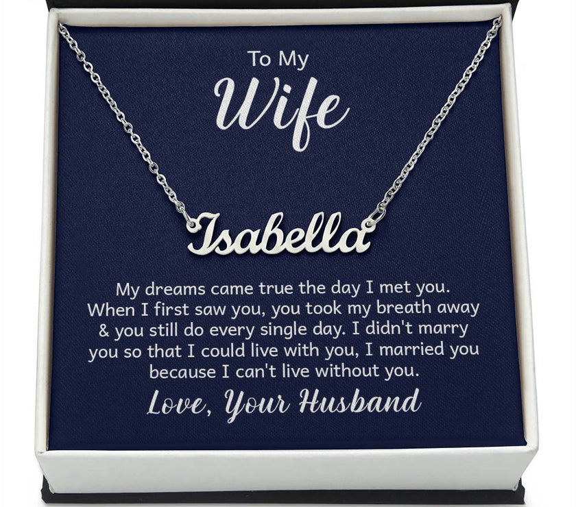 Polished Stainless Steel  Custom Name Necklace with message card To My Wife  Made In USA