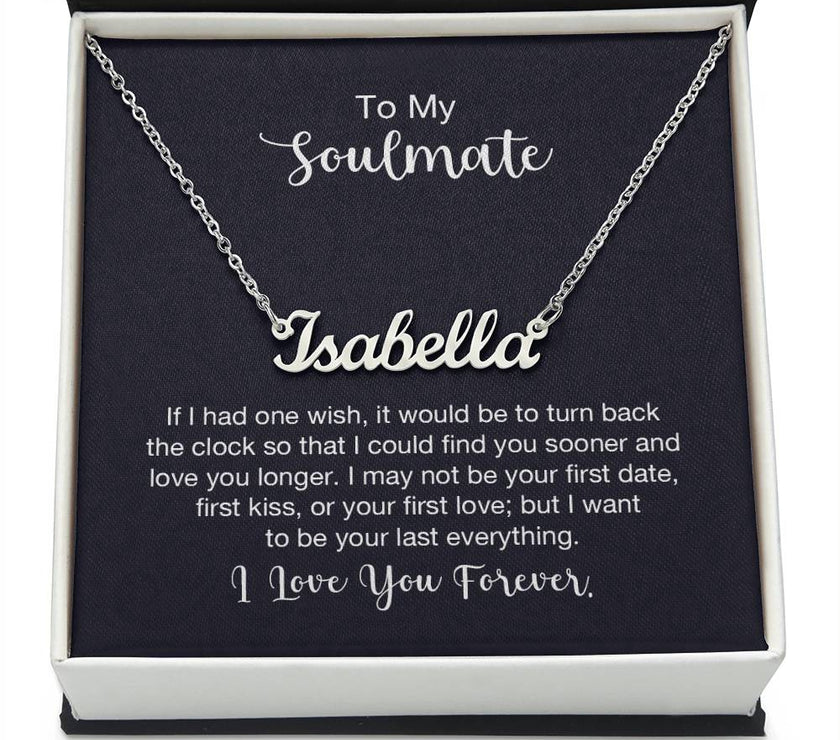 Polished Stainless Steel  Custom Name Necklace with message card To My Soulmate Made In USA