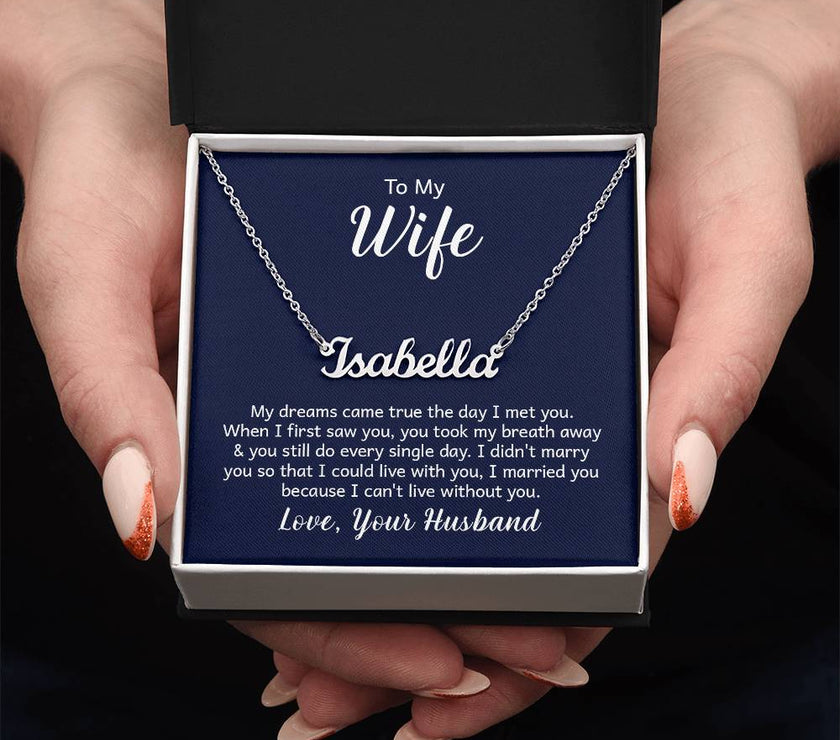 Polished Stainless Steel  Custom Name Necklace with message card To My Wife  Made In USA