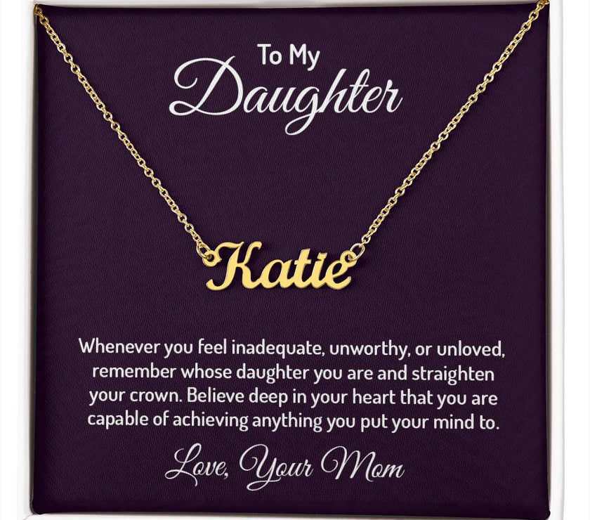 18K Yellow Gold Finish Custom Name Necklace with message card To My Daughter Made In USA