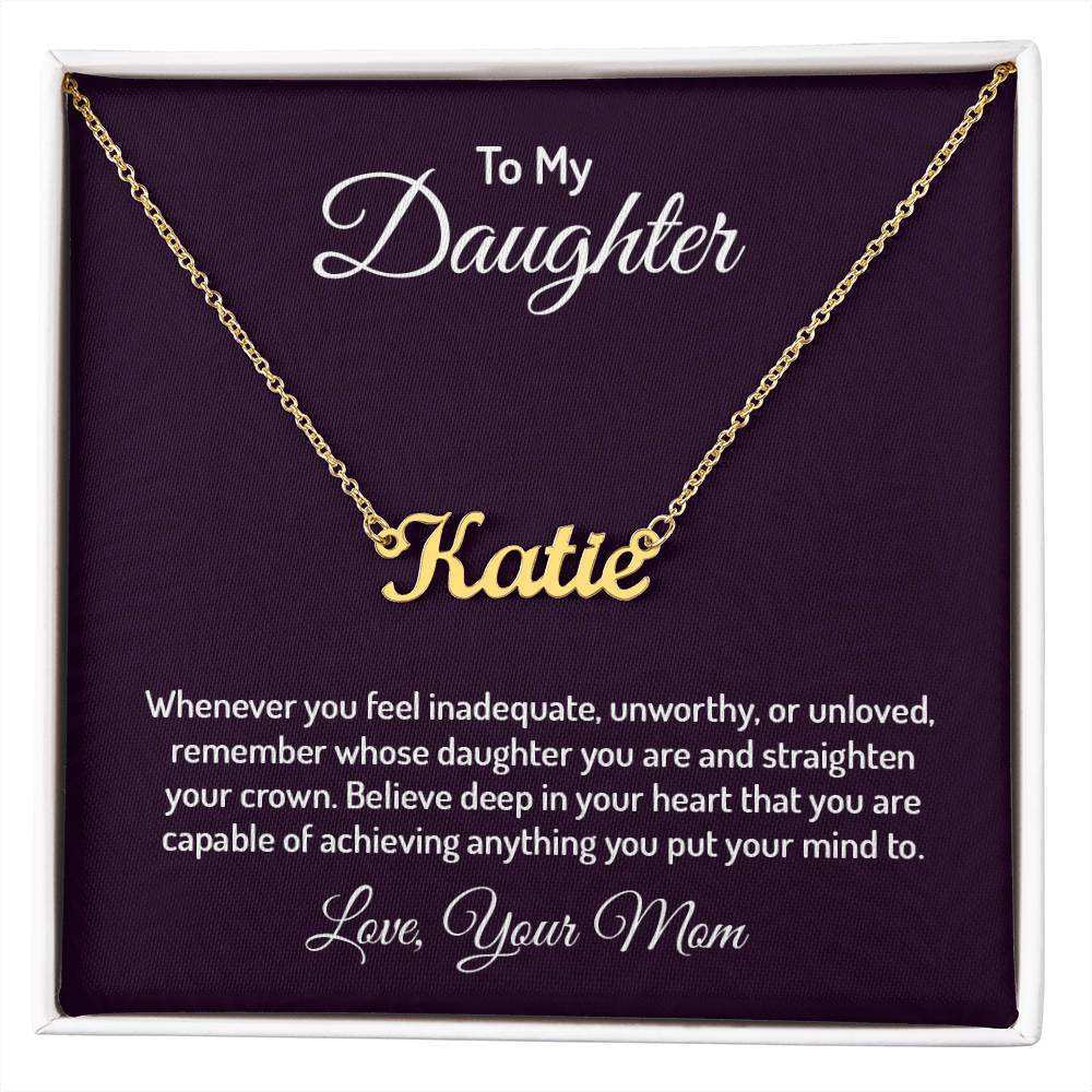 18K Yellow Gold Finish Custom Name Necklace with message card To My Daughter Made In USA