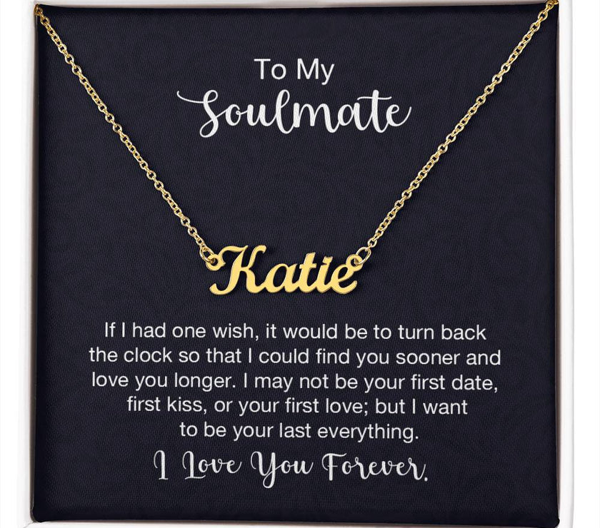 18K Yellow Gold Finish  Custom Name Necklace with message card To My Soulmate Made In USA