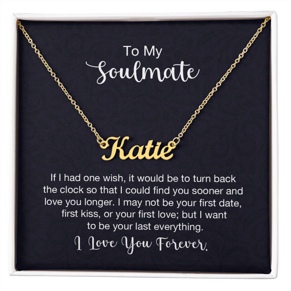 18K Yellow Gold Finish  Custom Name Necklace with message card To My Soulmate Made In USA