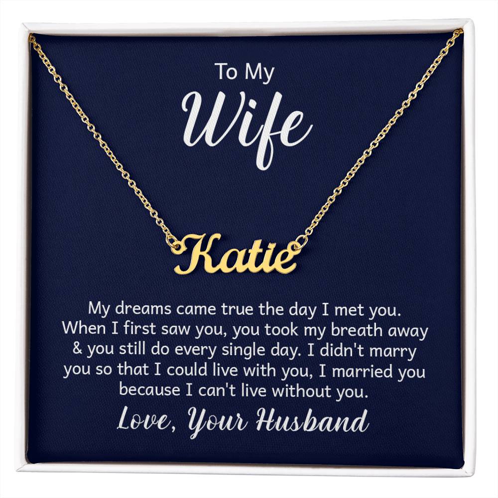 18K Yellow Gold Finish  Custom Name Necklace with message card To My Wife Made In USA