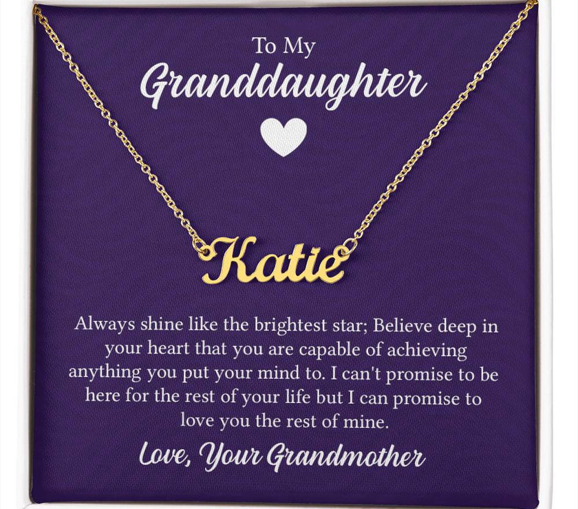 18K Gold Finish Custom Name Necklace with message card To My Granddaughter Made In USA