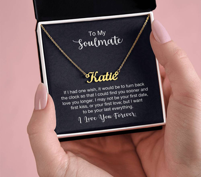 18K Yellow Gold Finish  Custom Name Necklace with message card To My Soulmate Made In USA
