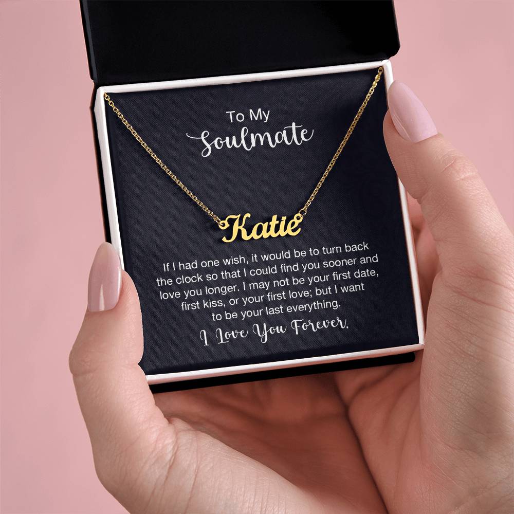 18K Yellow Gold Finish  Custom Name Necklace with message card To My Soulmate Made In USA