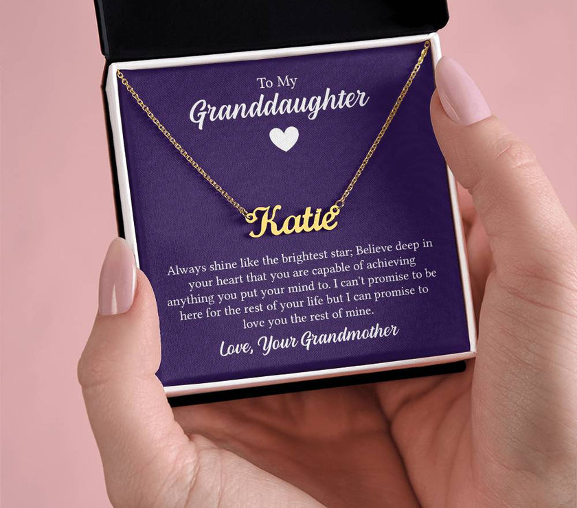 18K Gold Finish Custom Name Necklace with message card To My Granddaughter Made In USA