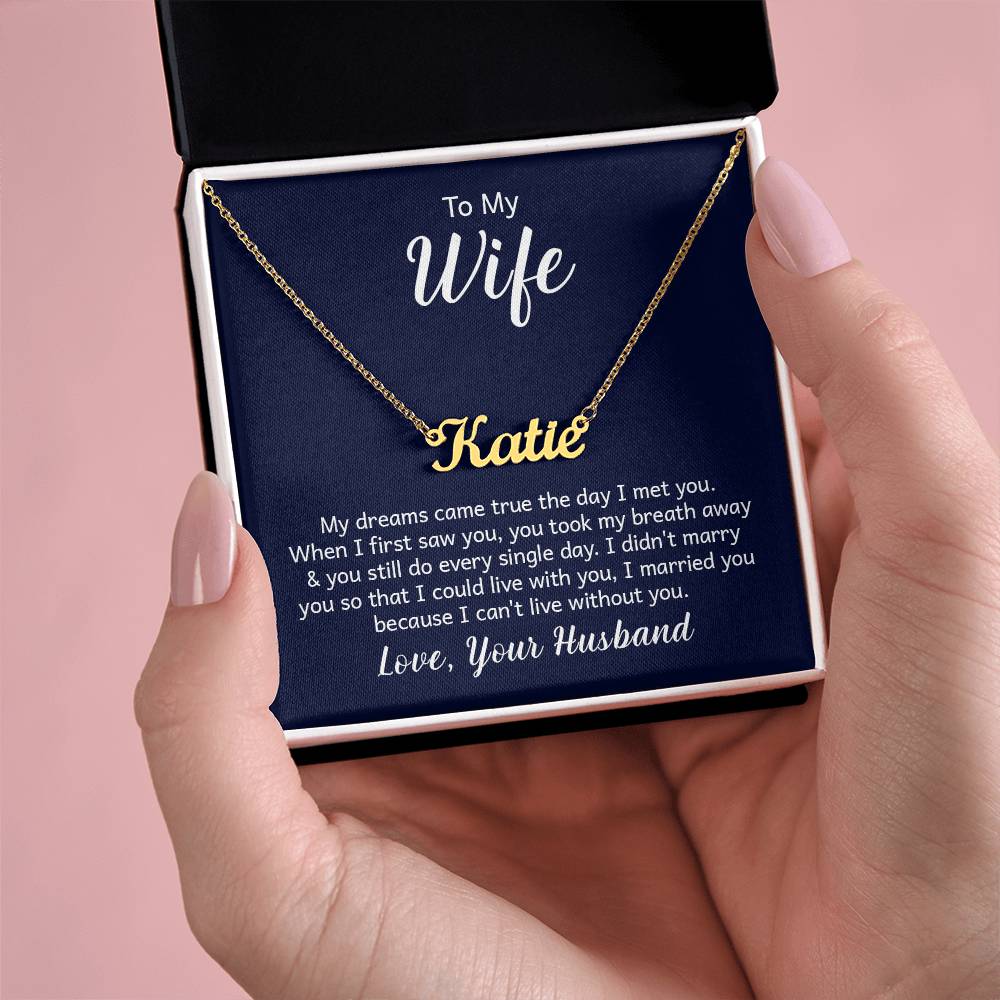 18K Yellow Gold Finish  Custom Name Necklace with message card To My Wife Made In USA