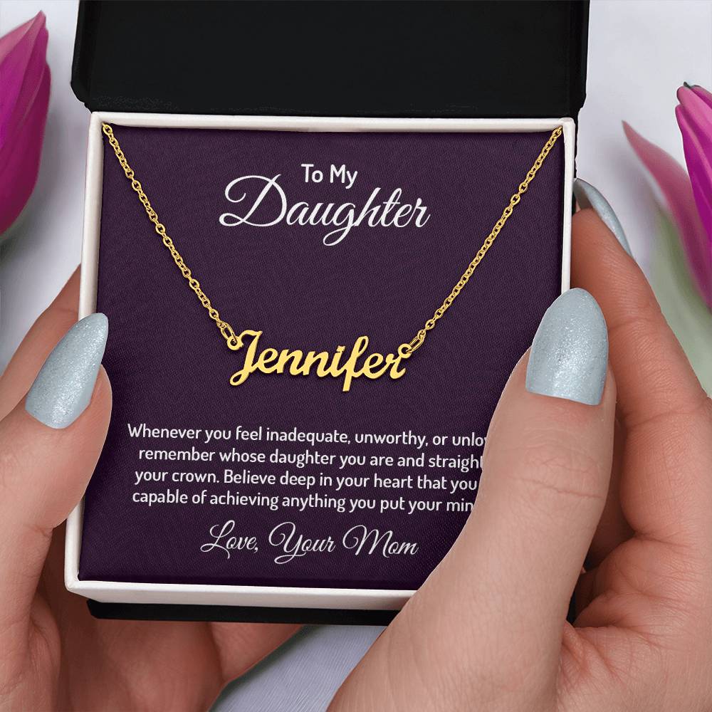 18K Yellow Gold Finish Custom Name Necklace with message card To My Daughter Made In USA