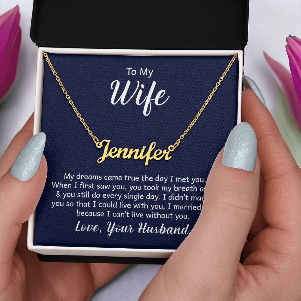 18K Yellow Gold Finish  Custom Name Necklace with message card To My Wife Made In USA