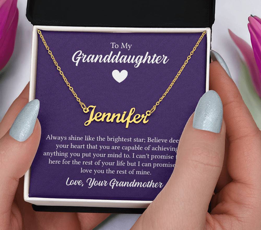 18K Gold Finish Custom Name Necklace with message card To My Granddaughter Made In USA