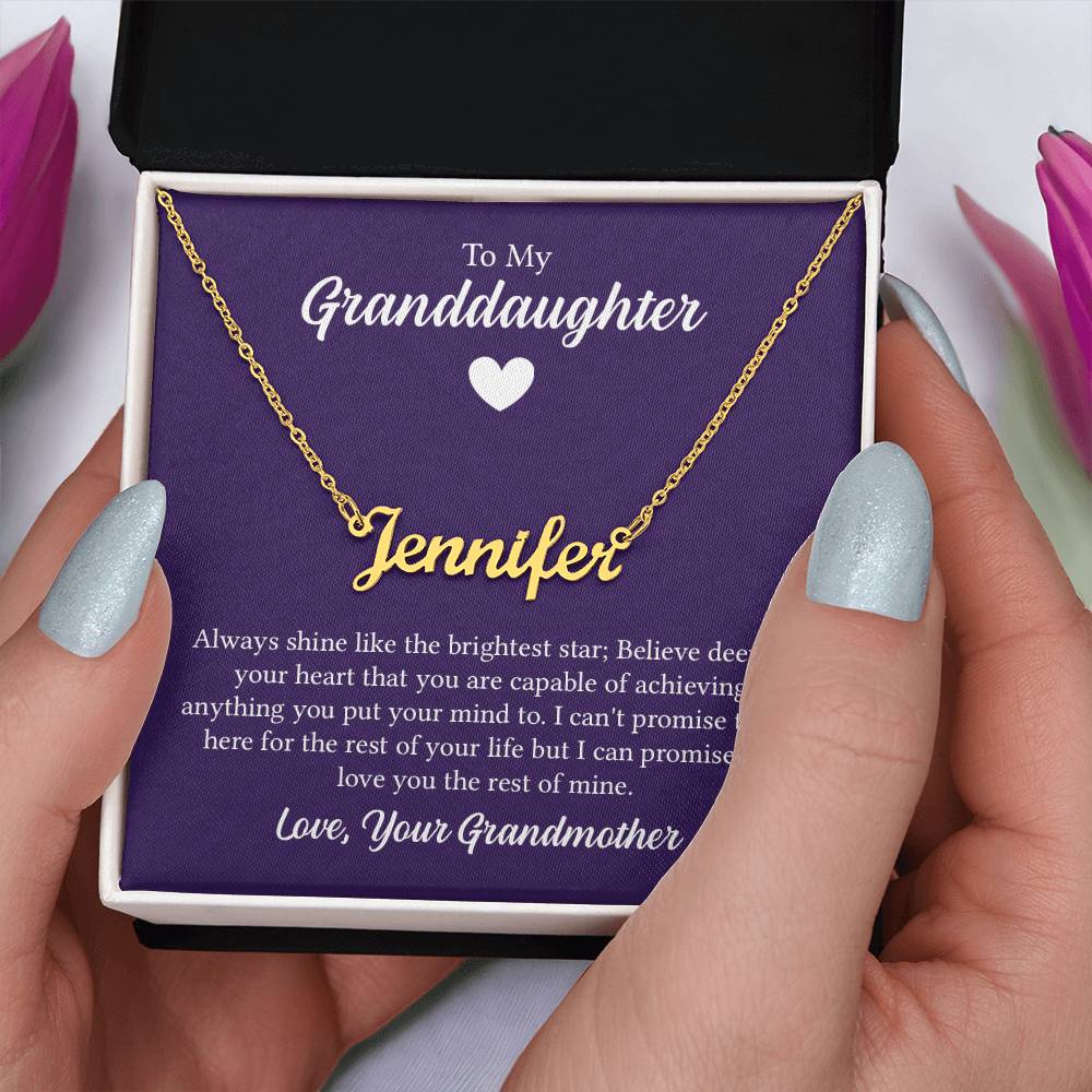 18K Gold Finish Custom Name Necklace with message card To My Granddaughter Made In USA