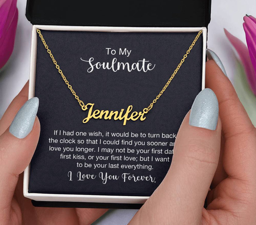 18K Yellow Gold Finish  Custom Name Necklace with message card To My Soulmate Made In USA