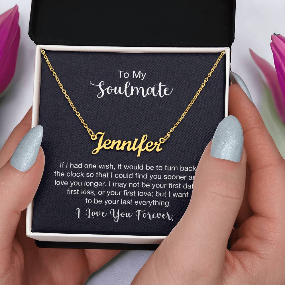 18K Yellow Gold Finish  Custom Name Necklace with message card To My Soulmate Made In USA