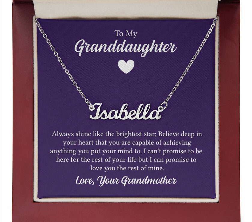 Polished Stainless Steel  Custom Name Necklace with message card To My Granddaughter Made In USA