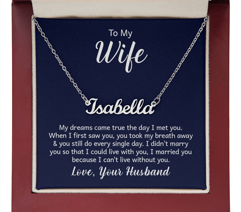 Polished Stainless Steel  Custom Name Necklace with message card To My Wife  Made In USA