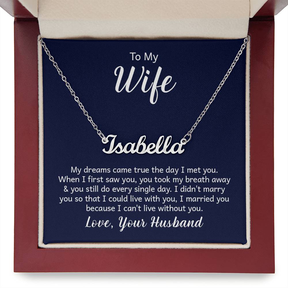 Polished Stainless Steel  Custom Name Necklace with message card To My Wife  Made In USA