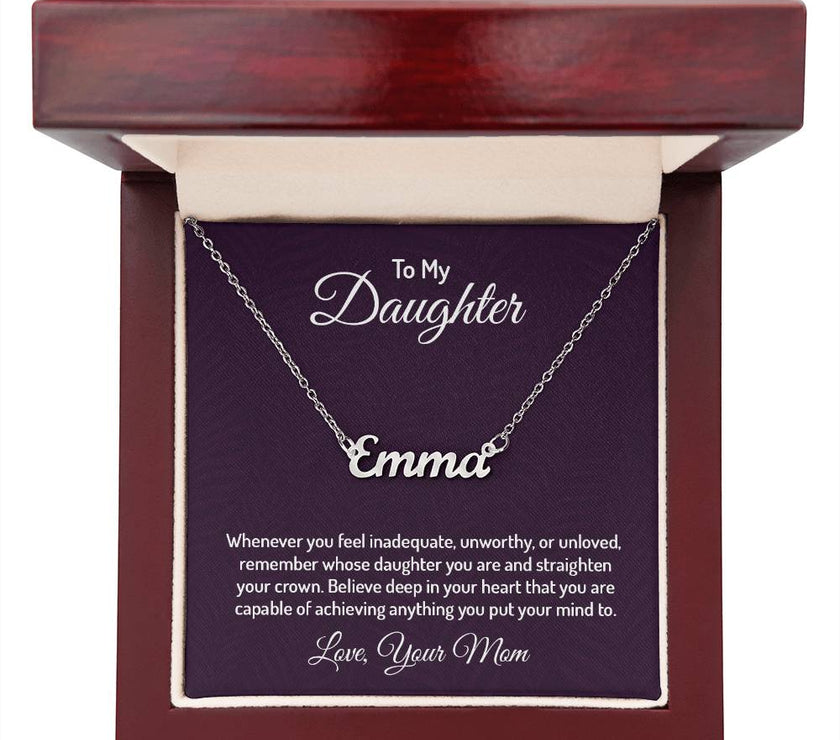 Polished Stainless Steel  Custom Name Necklace with message card To My Daughter Made In USA