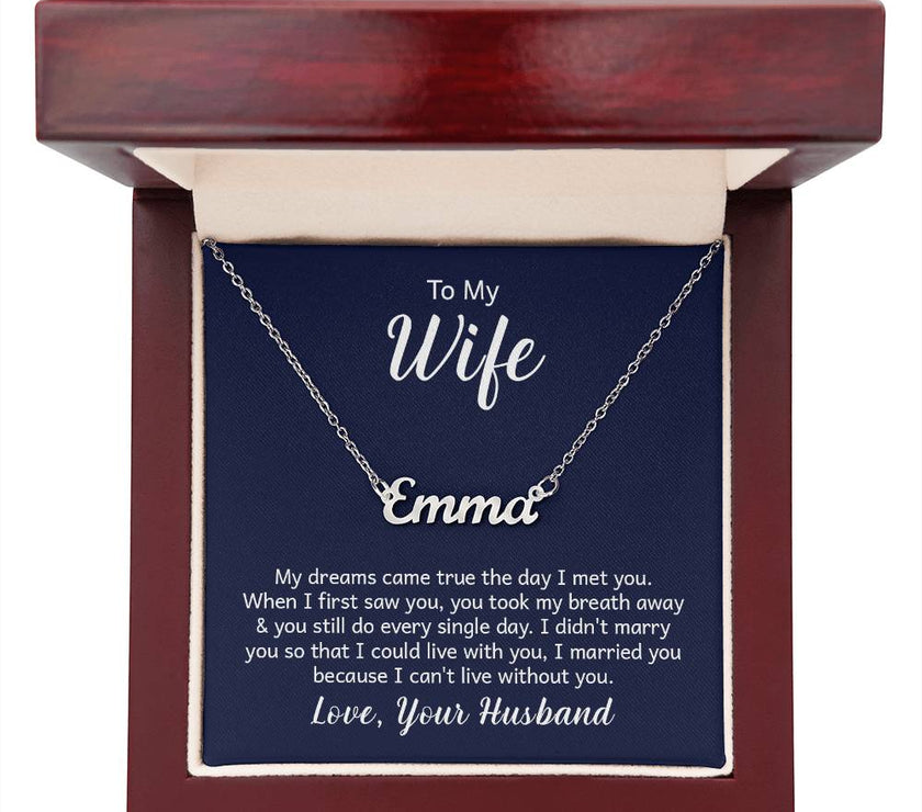 Polished Stainless Steel  Custom Name Necklace with message card To My Wife  Made In USA