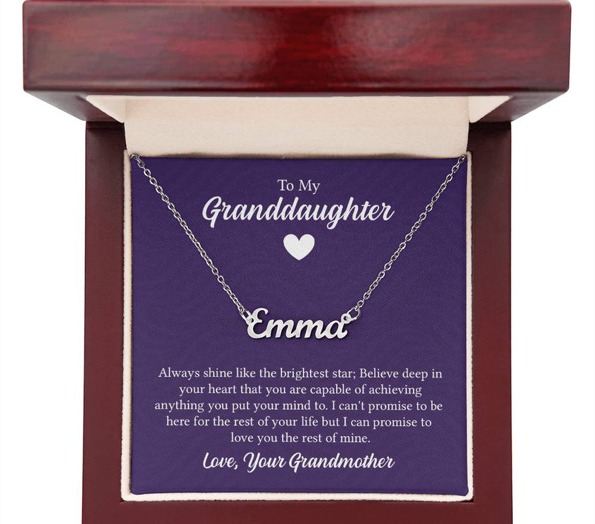 Polished Stainless Steel  Custom Name Necklace with message card To My Granddaughter Made In USA