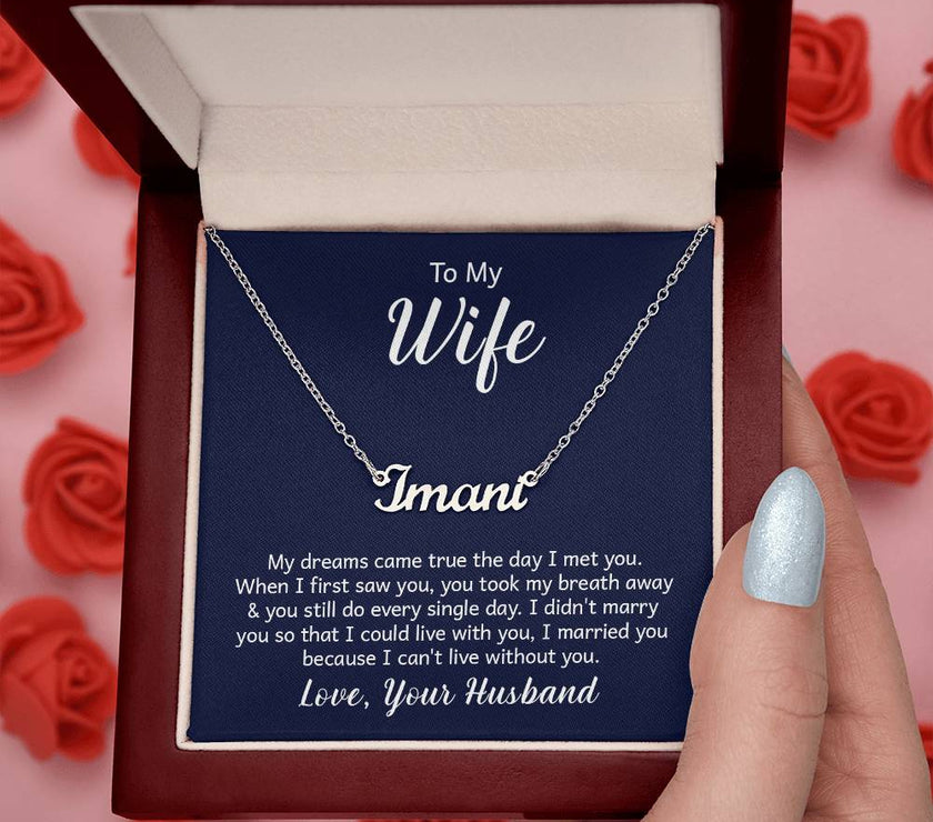 Polished Stainless Steel  Custom Name Necklace with message card To My Wife  Made In USA