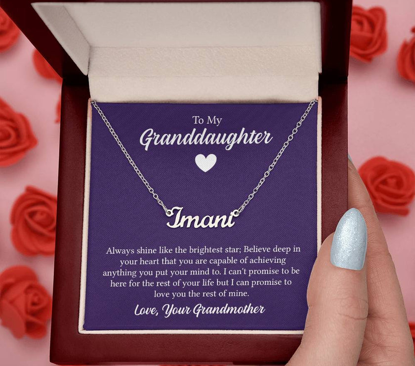 Polished Stainless Steel  Custom Name Necklace with message card To My Granddaughter Made In USA