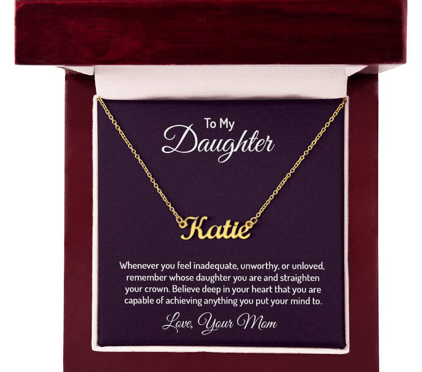 18K Yellow Gold Finish Custom Name Necklace with message card To My Daughter Made In USA