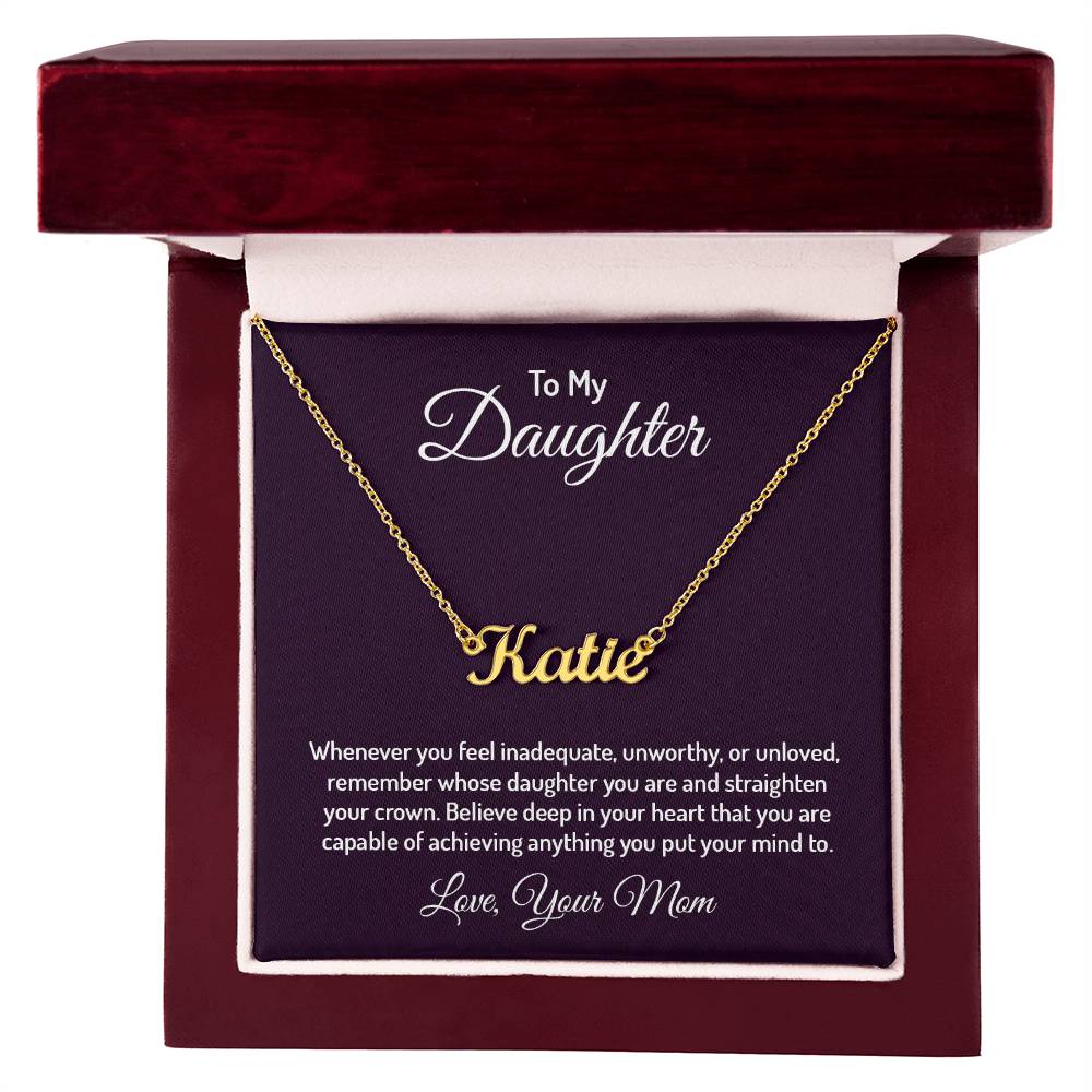 18K Yellow Gold Finish Custom Name Necklace with message card To My Daughter Made In USA