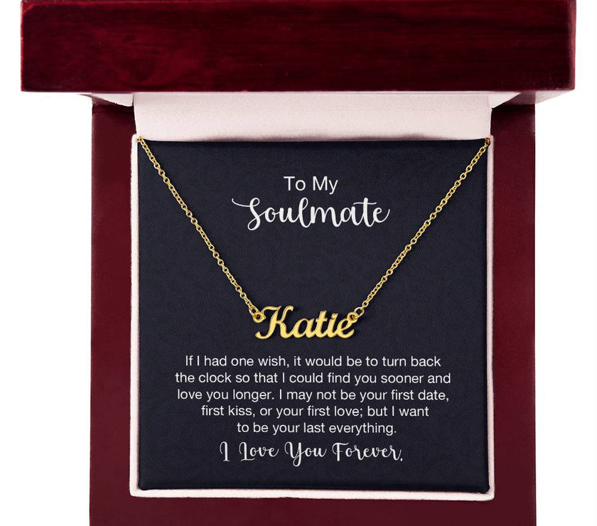 18K Yellow Gold Finish  Custom Name Necklace with message card To My Soulmate Made In USA