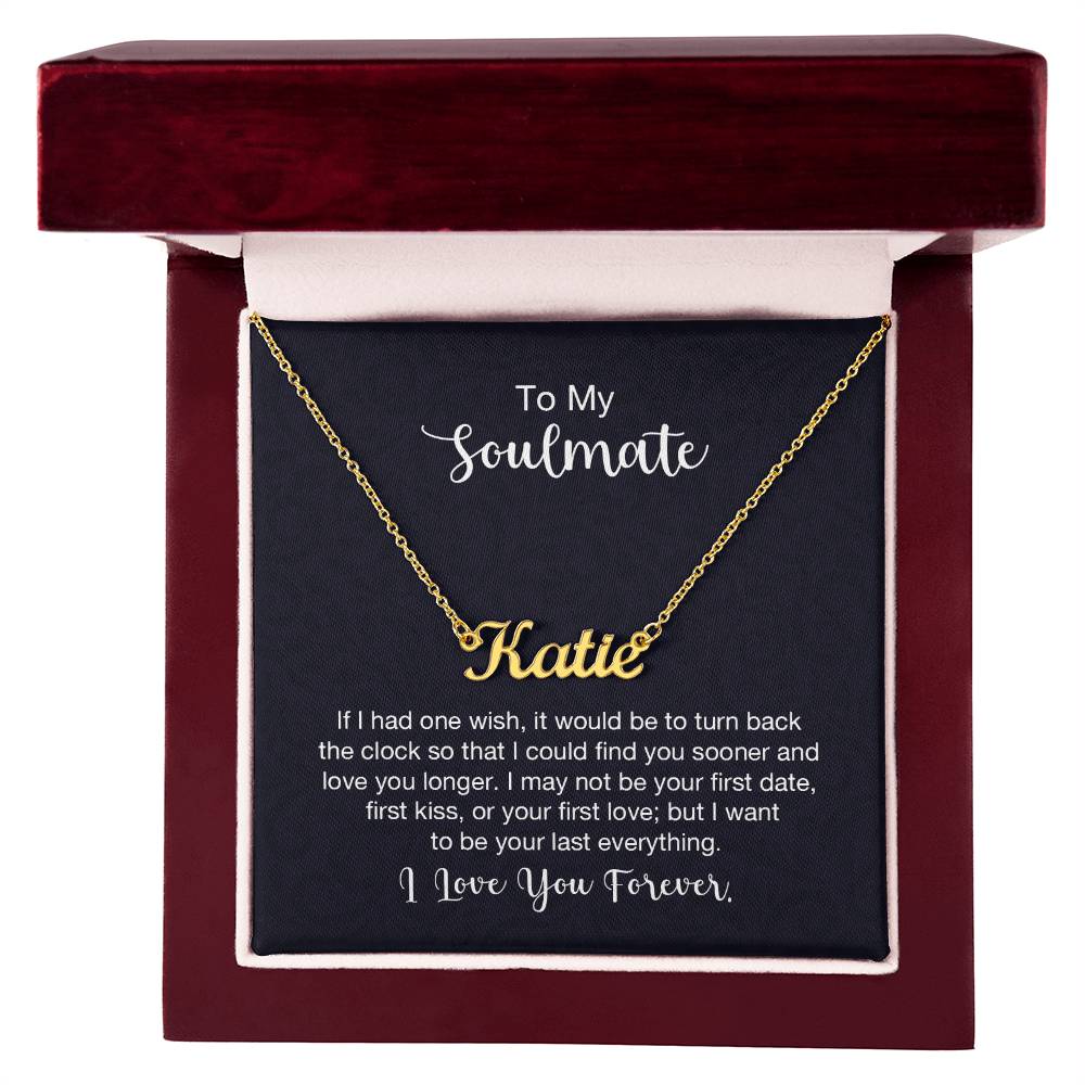 18K Yellow Gold Finish  Custom Name Necklace with message card To My Soulmate Made In USA