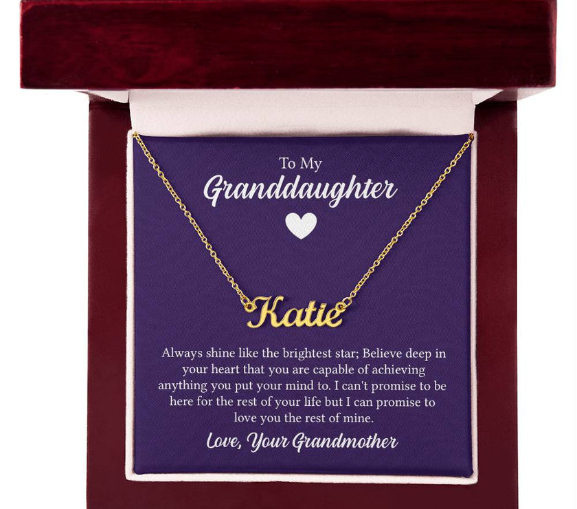 18K Gold Finish Custom Name Necklace with message card To My Granddaughter Made In USA