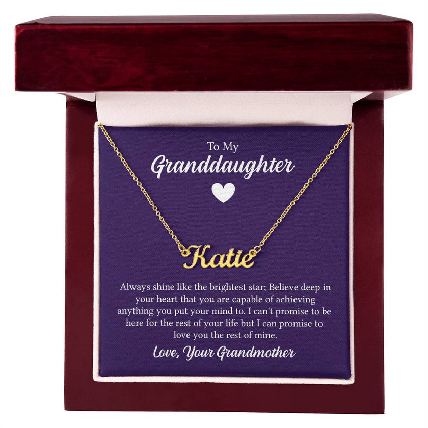 18K Gold Finish Custom Name Necklace with message card To My Granddaughter Made In USA