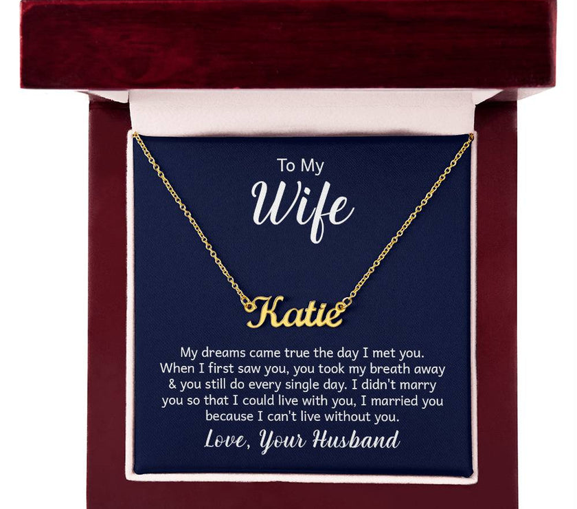 18K Yellow Gold Finish  Custom Name Necklace with message card To My Wife Made In USA