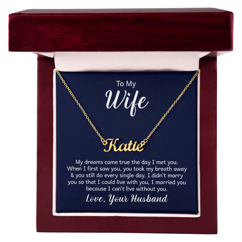 18K Yellow Gold Finish  Custom Name Necklace with message card To My Wife Made In USA